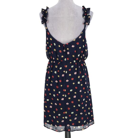 Madewell Dress Plus Size 18 Navy Blue Floral Chiffon Lined Ruffle Strap Sundress - Picture 2 of 14